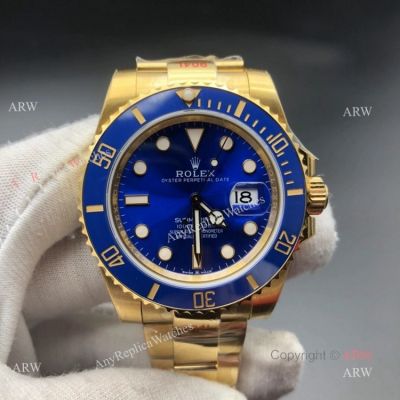 Noob Factory V11 Yellow Gold Rolex Submariner Watch 41mm in Blue Dial / Super Clone